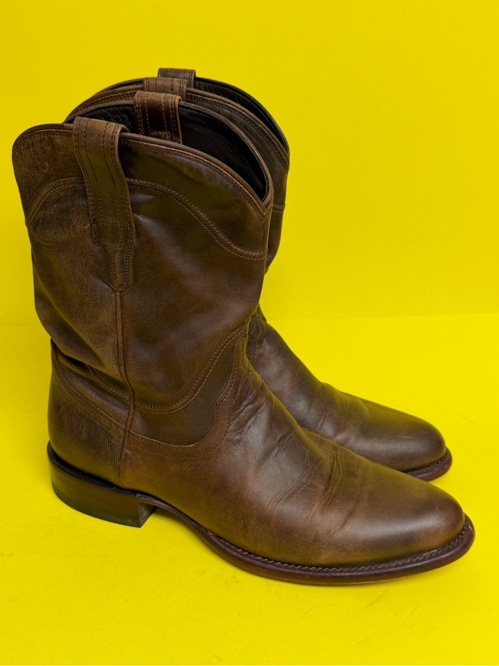 Tecovas The Earl Cowboy Roper Boots Mens 10D Cafe Brown Goat Leather Western